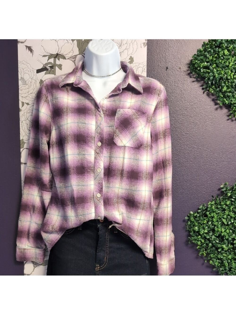Plum Purple Plaid and White Flannel
